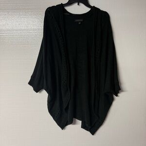 Lane Bryant Knit Sweater Women 22/24 Green Open Front Cardigan Crochet Detail